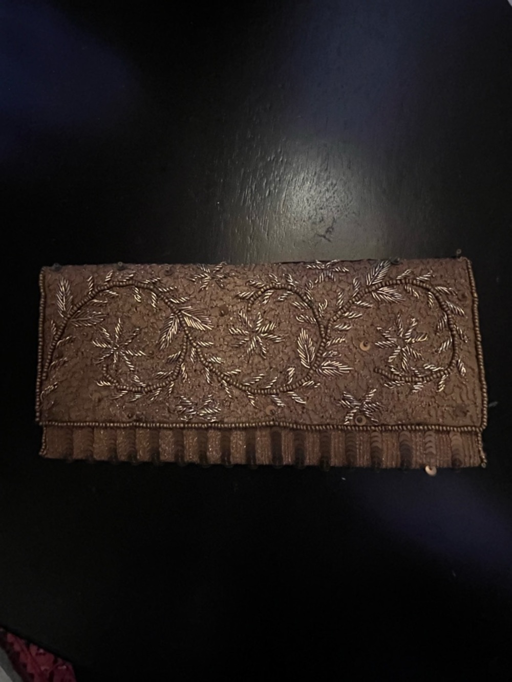 Vintage Embellished Brown Beaded Sequin Evening Clutch
